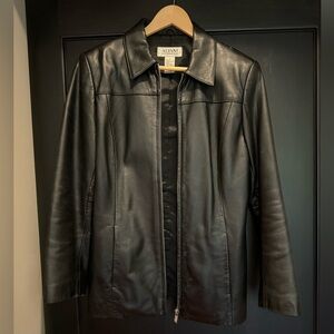 Vintage black leather jacket, S, black with zipper
